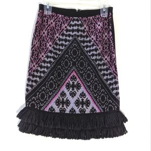 NWOT Anthropologie Sleeping on Snow fringe black & pink sweater skirt Large